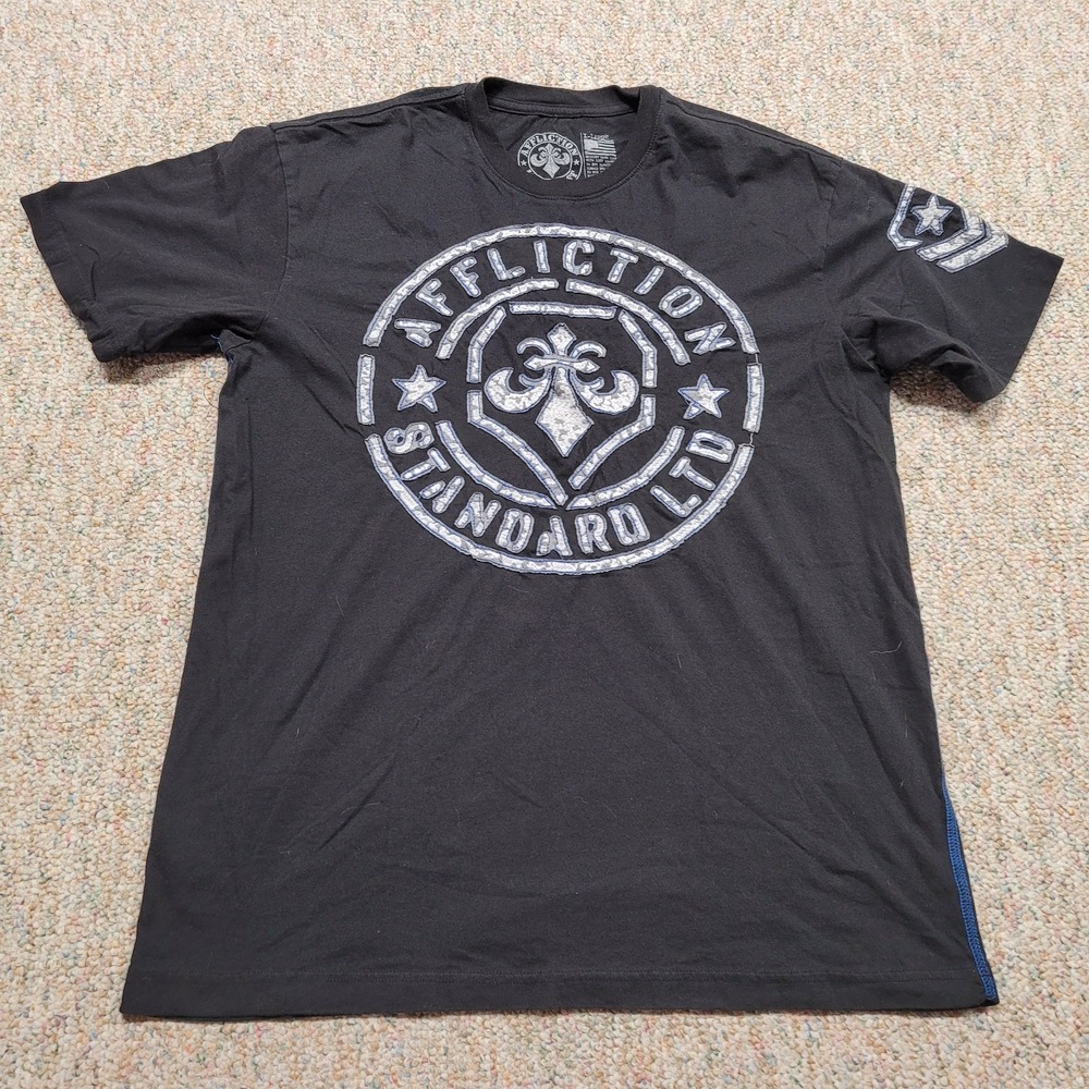 Affliction Shirt Mens XL Black Graphic Tee Standard‎ Ltd Fleur De Lis Y2K Goth